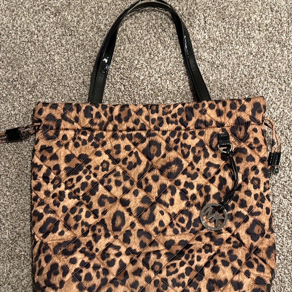 Michael Kors Animal Print Tote with Black Straps